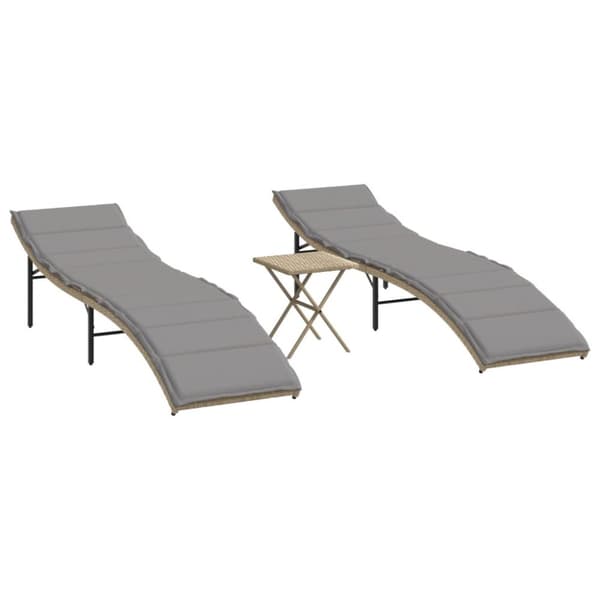Solsängar 2 st med bord beige konstrotting