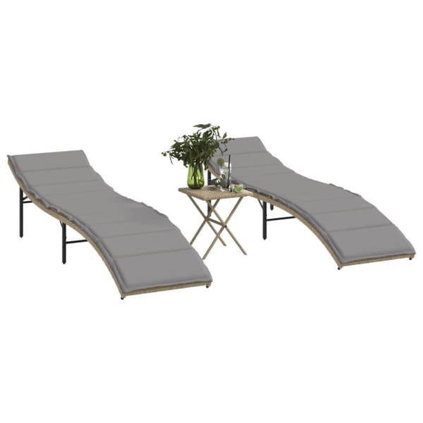 Solsängar 2 st med bord beige konstrotting