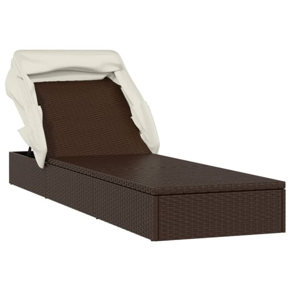 liggestol med foldbart tag 213x63x97 cm polyrattan brun