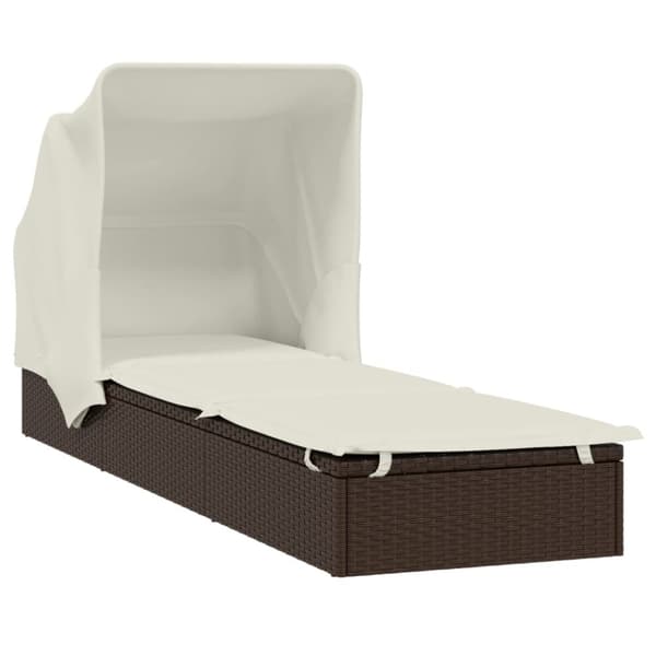 liggestol med foldbart tag 213x63x97 cm polyrattan brun