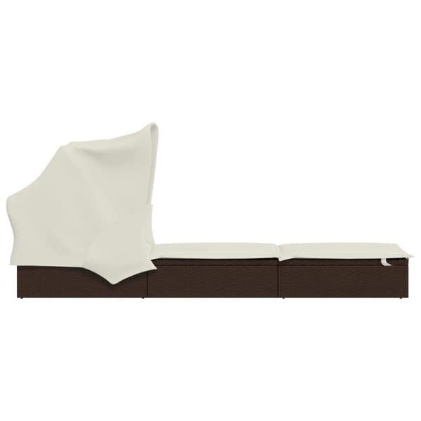 liggestol med foldbart tag 213x63x97 cm polyrattan brun