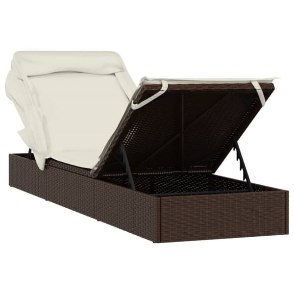liggestol med foldbart tag 213x63x97 cm polyrattan brun