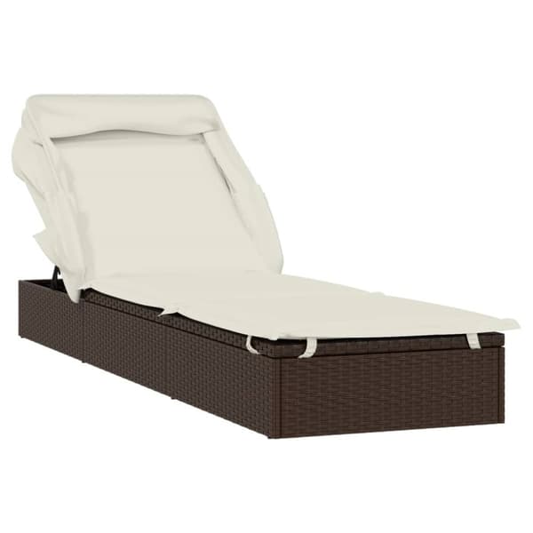liggestol med foldbart tag 213x63x97 cm polyrattan brun