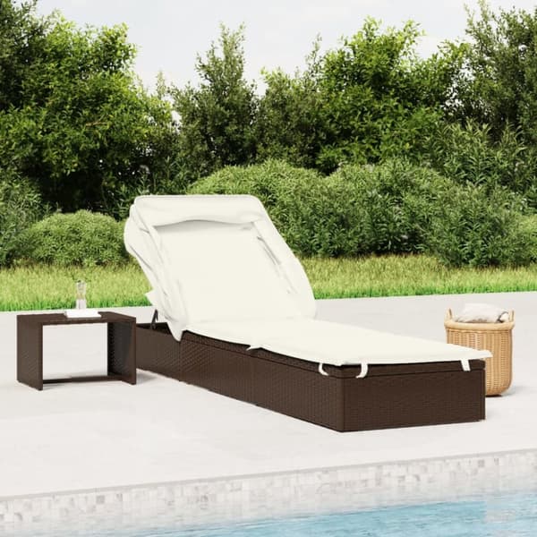 liggestol med foldbart tag 213x63x97 cm polyrattan brun