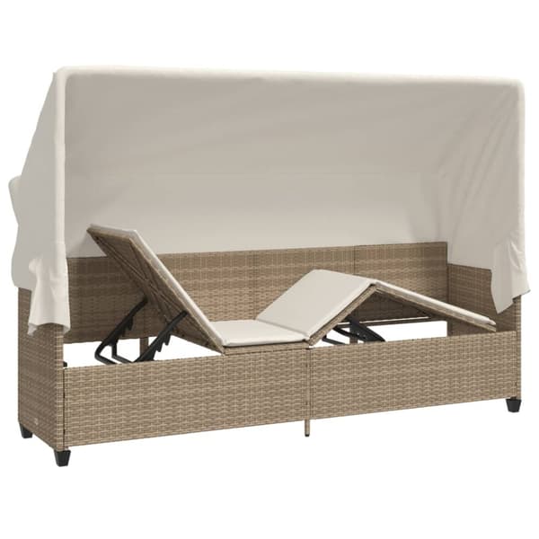 Solsäng med tak och dynor beige konstrotting