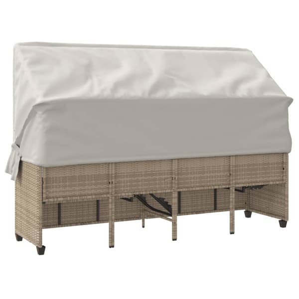 Solsäng med tak och dynor beige konstrotting