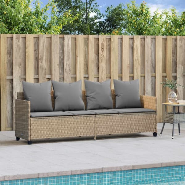 vidaXL Solsäng med dynor beige konstrotting