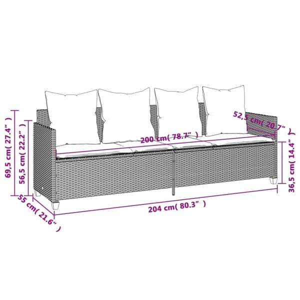 vidaXL loungesofa med hynder polyrattan brun