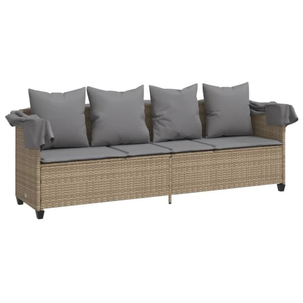 vidaXL Solsäng med tak och dynor beige konstrotting