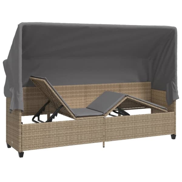 vidaXL Solsäng med tak och dynor beige konstrotting
