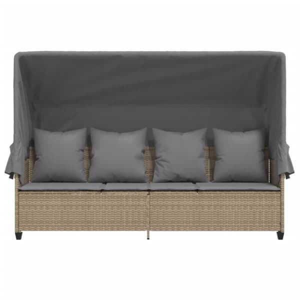 vidaXL Solsäng med tak och dynor beige konstrotting