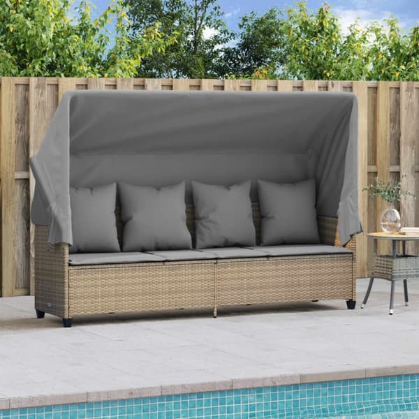 vidaXL loungesofa med baldakin og hynder polyrattan beige