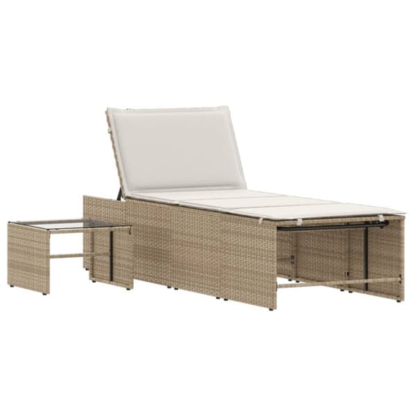 vidaXL Solsängar 2 st med bord beige konstrotting