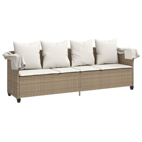 vidaXL Solsäng med tak och dynor beige konstrotting