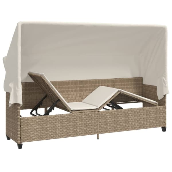 vidaXL Solsäng med tak och dynor beige konstrotting