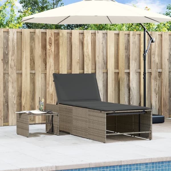 vidaXL liggestole 2 stk. med bord polyrattan grå