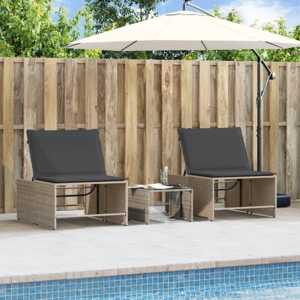 vidaXL liggestole 2 stk. med bord polyrattan grå