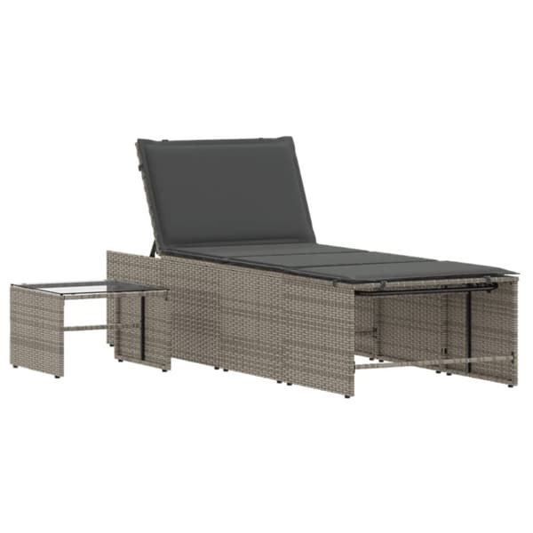 vidaXL liggestole 2 stk. med bord polyrattan grå