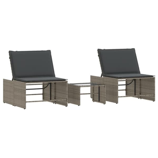 vidaXL liggestole 2 stk. med bord polyrattan grå