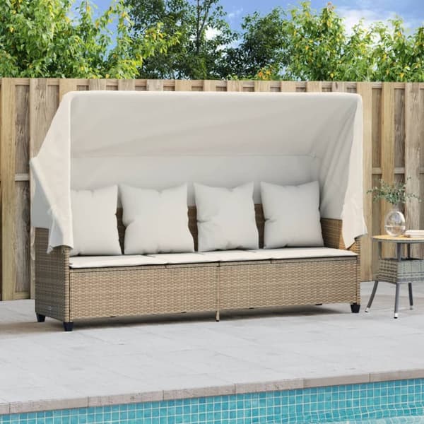 vidaXL loungesofa med baldakin og hynder polyrattan beige
