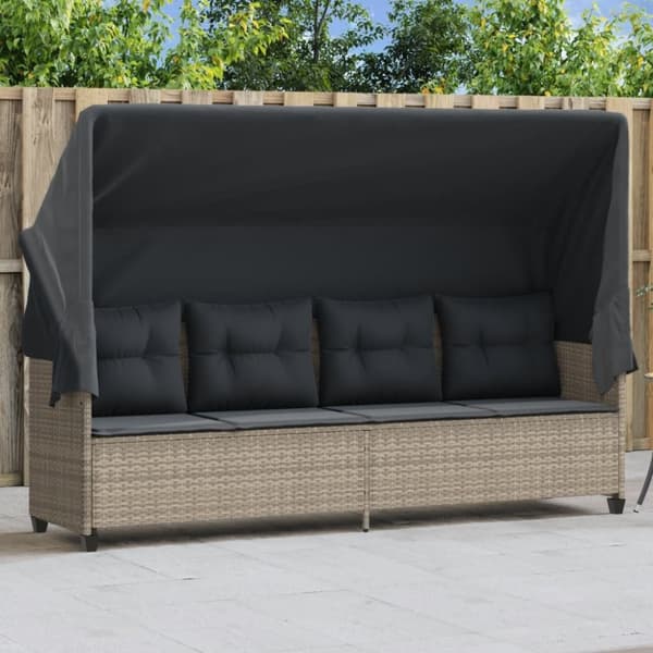 vidaXL loungesofa med baldakin og hynder polyrattan lysegrå