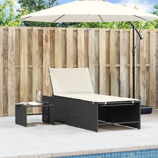 vidaXL Solsängar 2 st med bord svart konstrotting