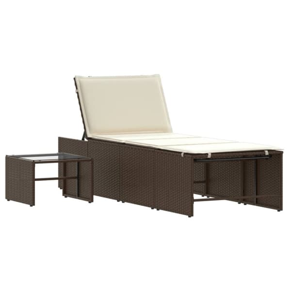 vidaXL Solsängar 2 st med bord brun konstrotting