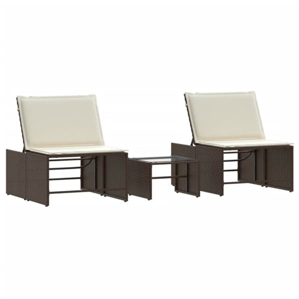 vidaXL Solsängar 2 st med bord brun konstrotting