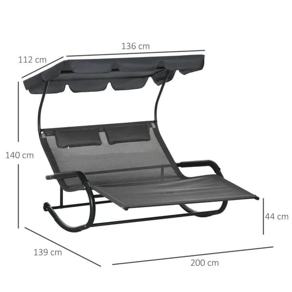 Rootz dubbel solstol - 2 personer med kudde och baldakin - Solstolar - mörkgrå - 200 cm x 139 cm x 140 cm