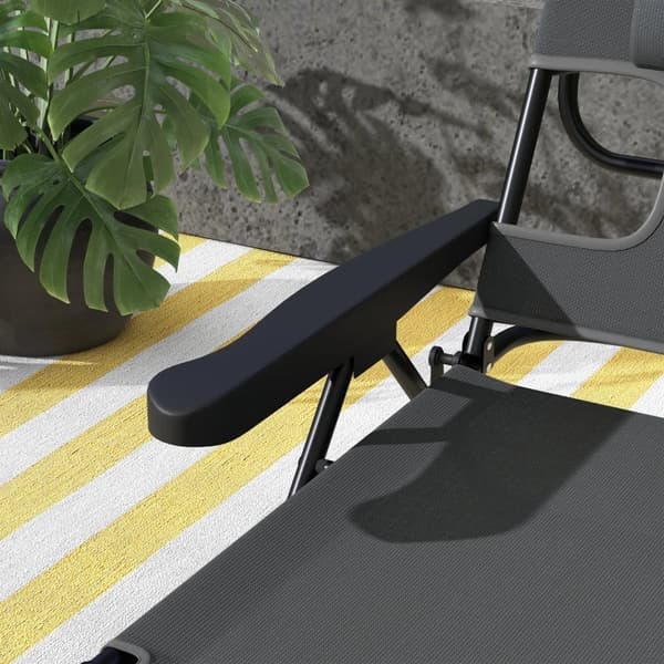 Rootz Garden Lounger - Solstol - Relax Lounger - Hopfällbar - Väderbeständig - Metallram - Vattentät - Mesh Tyg-polyester - Mörkgrå - 194cm x 72cm x 8