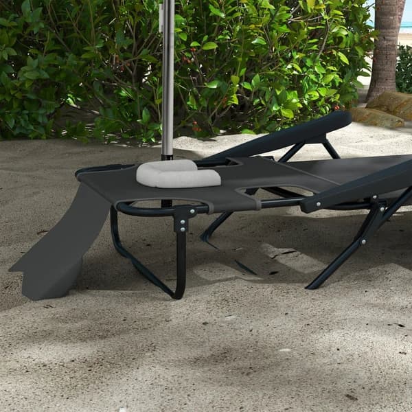 Rootz Garden Lounger - Solstol - Relax Lounger - Hopfällbar - Väderbeständig - Metallram - Vattentät - Mesh Tyg-polyester - Mörkgrå - 194cm x 72cm x 8