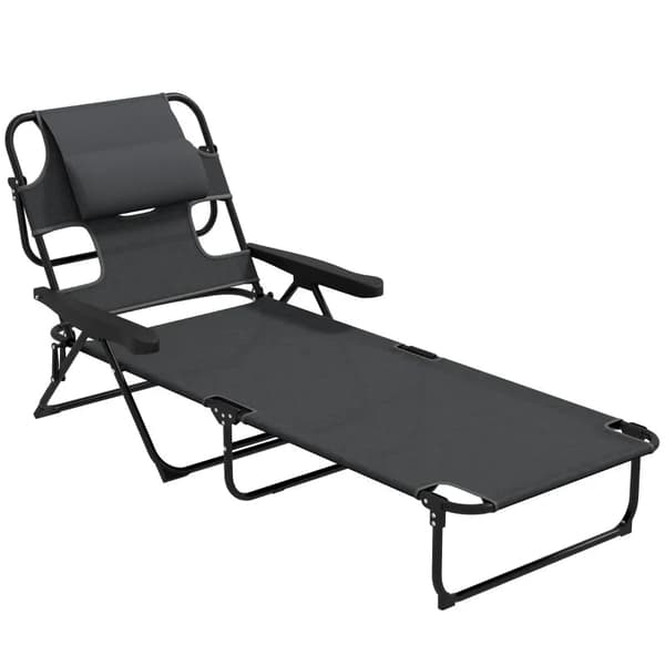 Rootz Garden Lounger - Solstol - Relax Lounger - Hopfällbar - Väderbeständig - Metallram - Vattentät - Mesh Tyg-polyester - Mörkgrå - 194cm x 72cm x 8