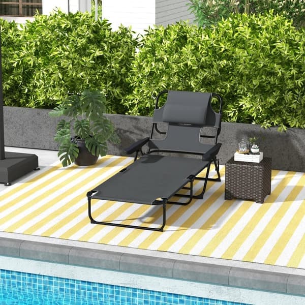 Rootz Garden Lounger - Solstol - Relax Lounger - Hopfällbar - Väderbeständig - Metallram - Vattentät - Mesh Tyg-polyester - Mörkgrå - 194cm x 72cm x 8