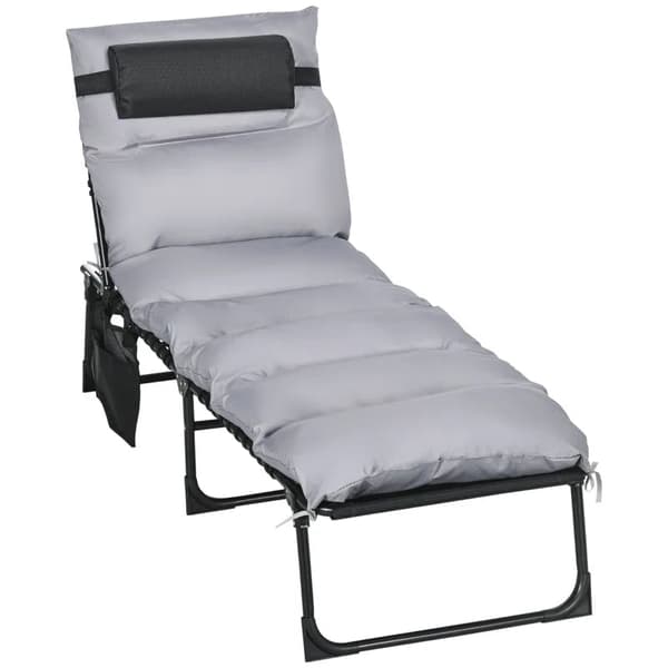 Rootz Folding Lounger - 5-stegs ryggstöd - Kudde - Upp till 120 kg - Stål - Ljusgrå - 58 x 189 x 32,5 cm