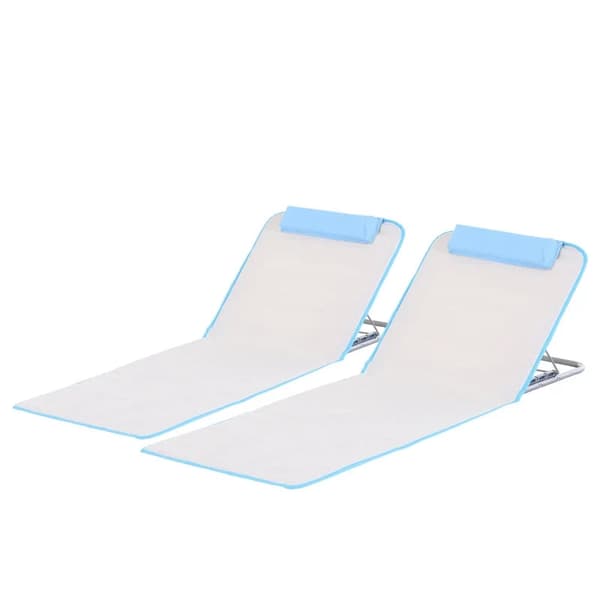 Rootz Beach Lounger - Sun Lounger - Have Lounger - Foldebar justerbar ryglæn - Sidelomme - PE stof - EPE Uld - Beige - 48cm x 134cm x 33-43cm