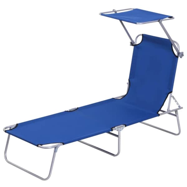 Rootz Solstol - med solskydd - Fällbart justerbart ryggstöd - Metallram - Strand - Trädgård - Uteplats - Blå - 187 x 58 x 36 cm