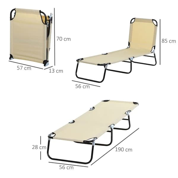Rootz liggestol - 5-vejs justerbart ryglæn - Hurtigttørrende - Loungestol - Metalstel - Åndbart meshstof - Creme - 190 x 56 x 28 cm