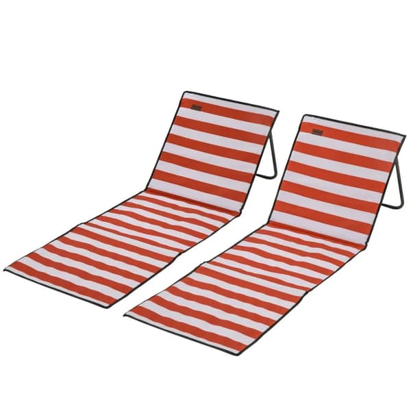 Rootz Beach Lounger - Sammenklappelig Justerbar - Ryglæn - Sidelomme - Blød polstring - Stålramme - Polyester - Rød - 142L x 51W x 40H cm