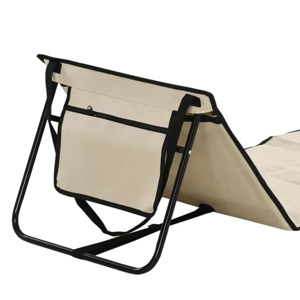 Rootz Beach Lounger - Fällbar justerbar - Ryggstöd - Sidoficka - Mjuk stoppning - Stålram - Polyester - Beige - 142L x 51W x 40H cm