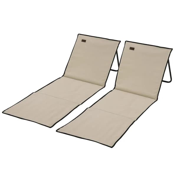 Rootz Beach Lounger - Fällbar justerbar - Ryggstöd - Sidoficka - Mjuk stoppning - Stålram - Polyester - Beige - 142L x 51W x 40H cm