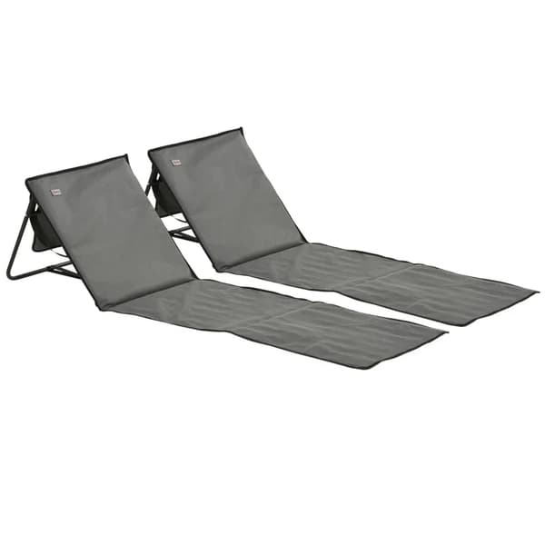 Rootz Beach Lounger - Sammenklappelig Justerbar - Ryglænssidelomme - Blød polstring - Stålramme - Polyester - Grå - 142L x 51W x 40H cm