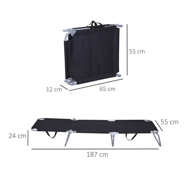 Rootz Sun Lounger - Sammenklappelig liggestol - Justerbart ryglæn - Rustfast - Oxford - Metalramme - Sort - 187 x 55 x 24 Cm