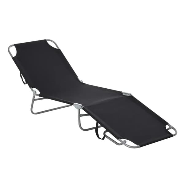 Rootz Sun Lounger - Sammenklappelig liggestol - Justerbart ryglæn - Rustfast - Oxford - Metalramme - Sort - 187 x 55 x 24 Cm