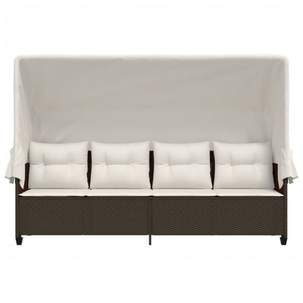 vidaXL loungesofa med baldakin og hynder polyrattan brun