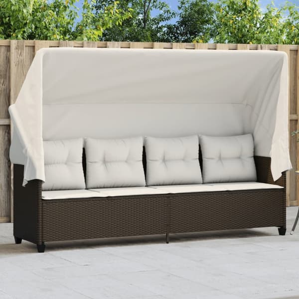 vidaXL loungesofa med baldakin og hynder polyrattan brun