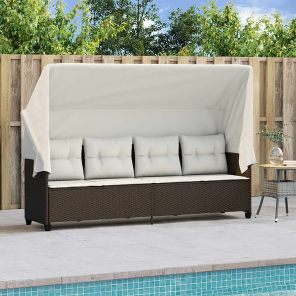 vidaXL loungesofa med baldakin og hynder polyrattan brun