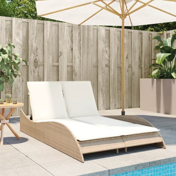 vidaXL Solsäng med dyna beige 114x205x73 cm konstrotting