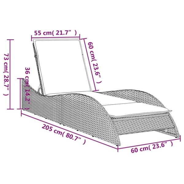 vidaXL Solsäng med dyna brun 60x205x73 cm konstrotting