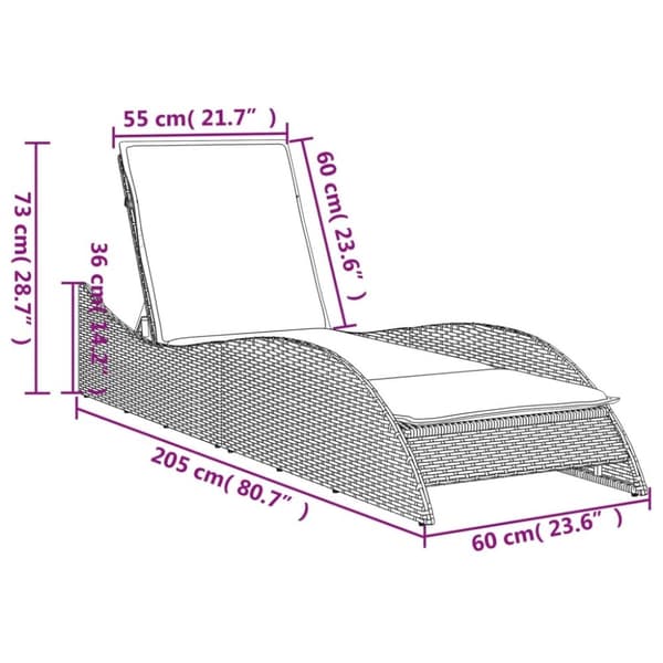 vidaXL Solsäng med dyna svart 60x205x73 cm konstrotting