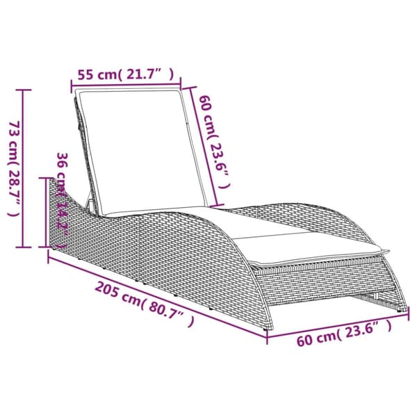 vidaXL Solsäng med dyna ljusgrå 60x205x73 cm konstrotting